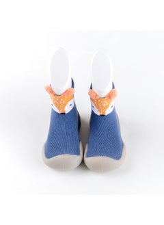 Adorable Yellow High-Top Winter Baby Shoes For 0-3 Years Old Childrens First Steps Cartoon Design Anti-Slip Middle Boot Shoes Blue Fox in tube