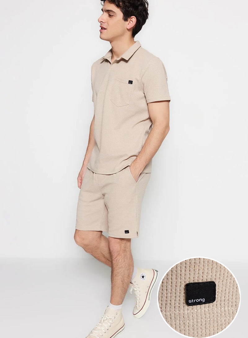 trendyol Camel Regular/Normal Cut Textured Fabric Label Polo Neck Tracksuit Set Tmnss23Em00003 - Image 1