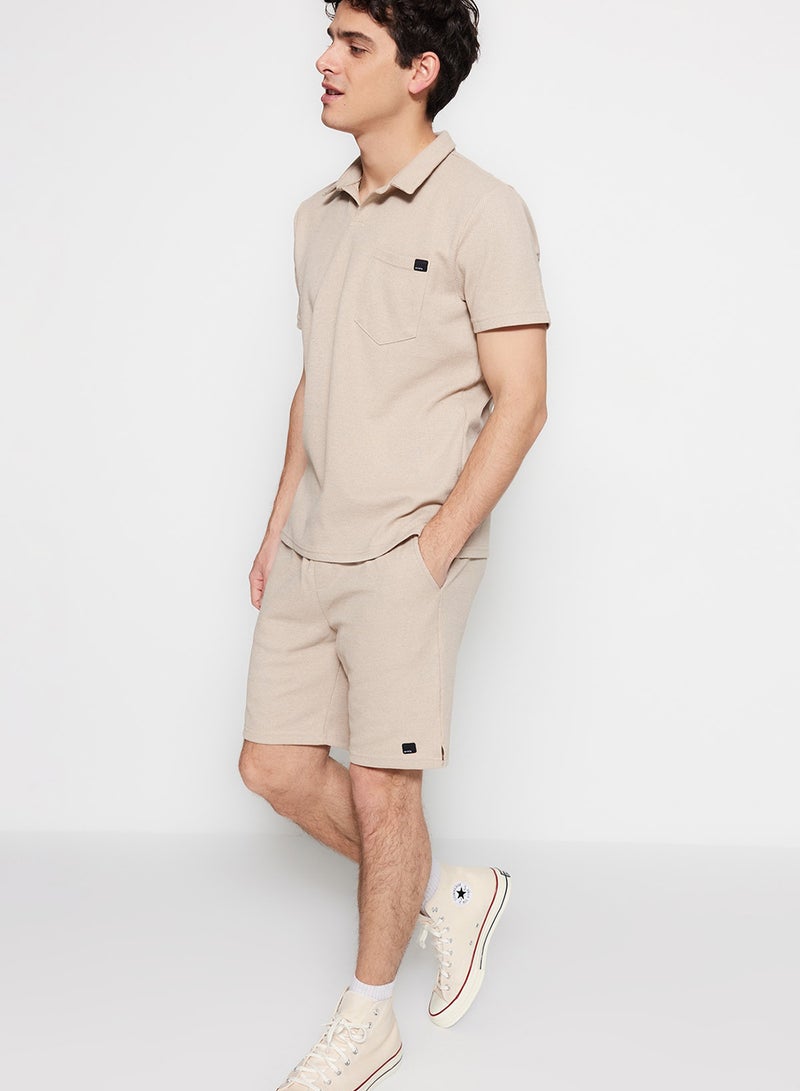 trendyol Camel Regular/Normal Cut Textured Fabric Label Polo Neck Tracksuit Set Tmnss23Em00003 - Image 2