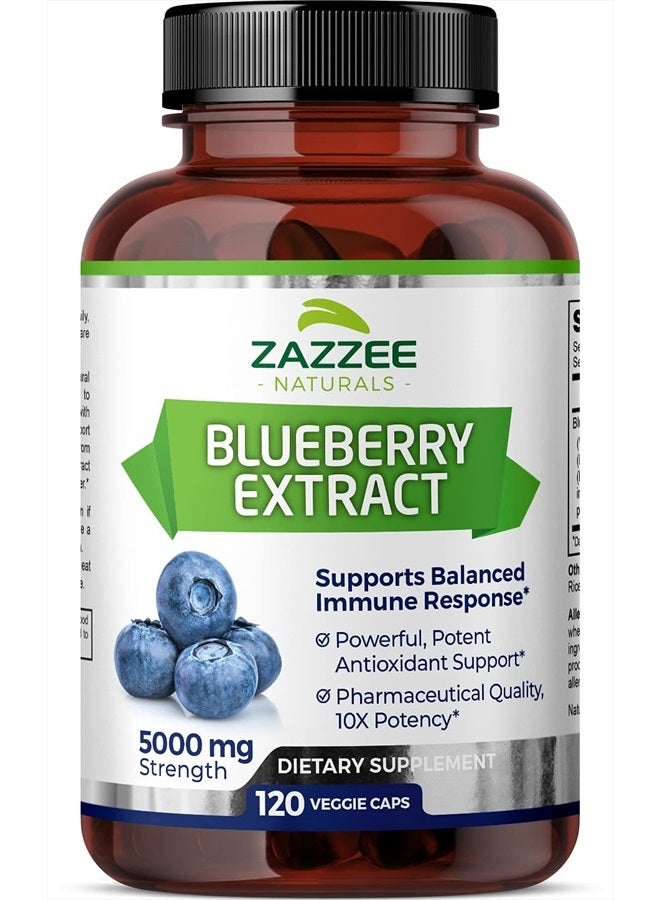 Zazzee Blueberry 10:1 Extract, 5000 mg Strength, 4 Month Supply, 120 Vegan Capsules, Whole Fruit, Potent 10:1 Extract, Vegan, All-Natural and Non-GMO, Made in The USA - Image 1