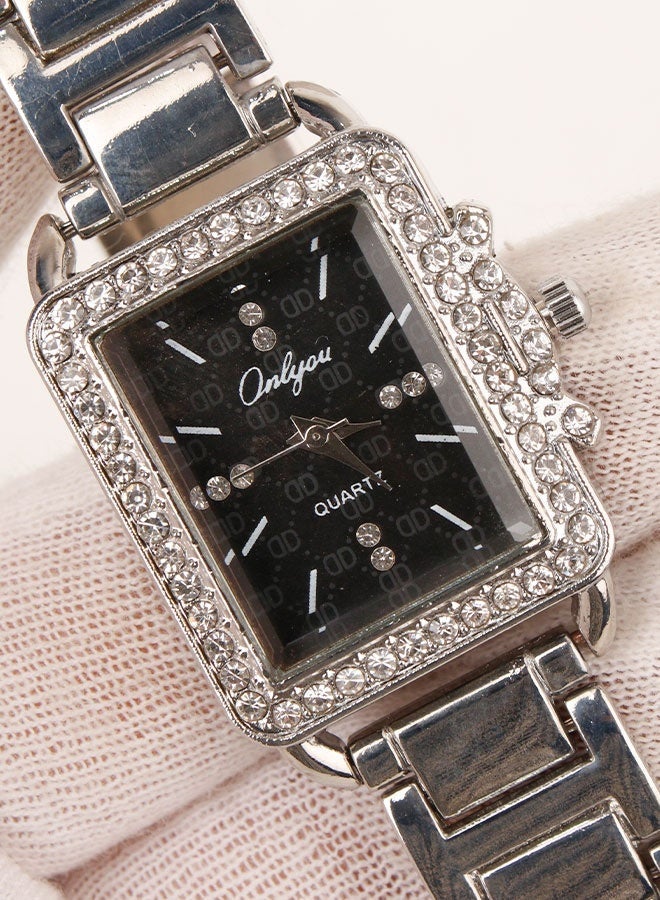 Onlyou Women's Quartz Wrist Watch – Silver Stainless Steel Strap – Rectangular Design – Suitable for Daily Use - Image 2