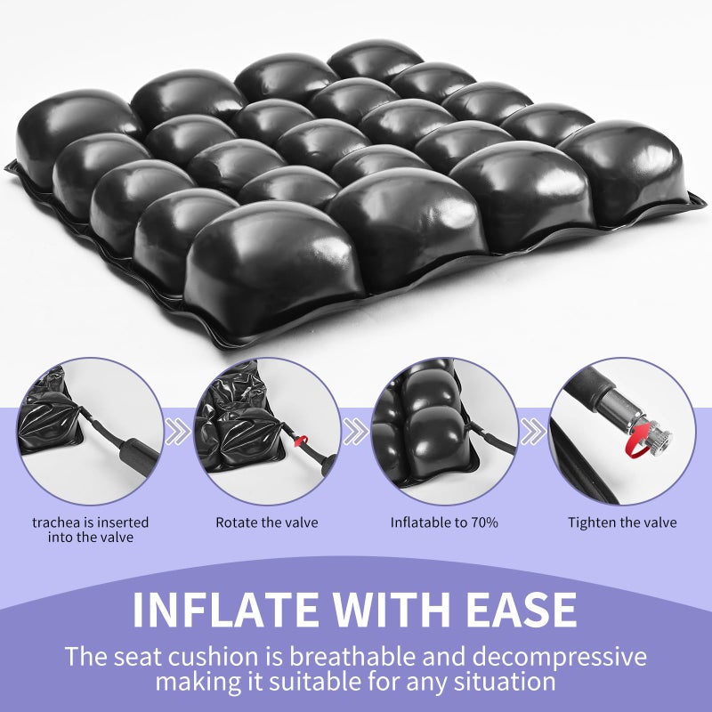 Makrozoia Cushions for Pressure Sores on Buttocks - 17 x 17 Inches Wheelchair Cushion for Pressure Relief - Inflatable Air Seat Cushion for Long Sitting, Office Chair, Car Seat, Travel - Image 5
