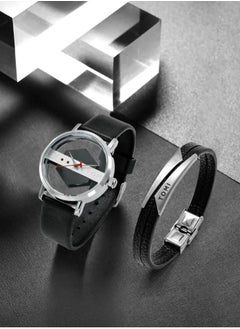 TOMI Elegant Unisex Black And Silver Leather Watch From Tomi With A Leather Strap  - Image 2