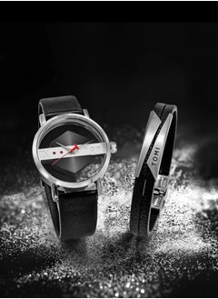 TOMI Elegant Unisex Black And Silver Leather Watch From Tomi With A Leather Strap  - Image 1