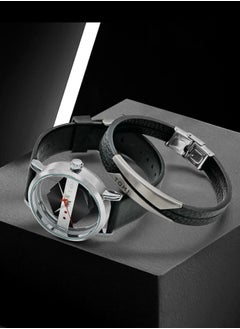 TOMI Elegant Unisex Black And Silver Leather Watch From Tomi With A Leather Strap  - Image 3