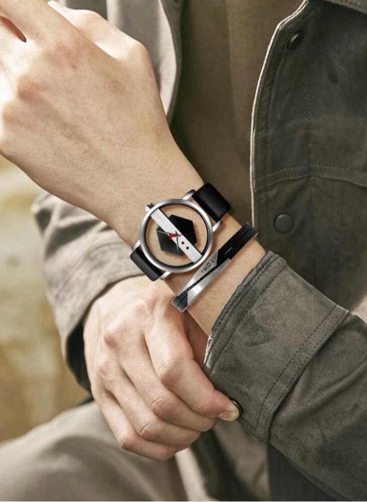 TOMI Elegant Unisex Black And Silver Leather Watch From Tomi With A Leather Strap - Image 4