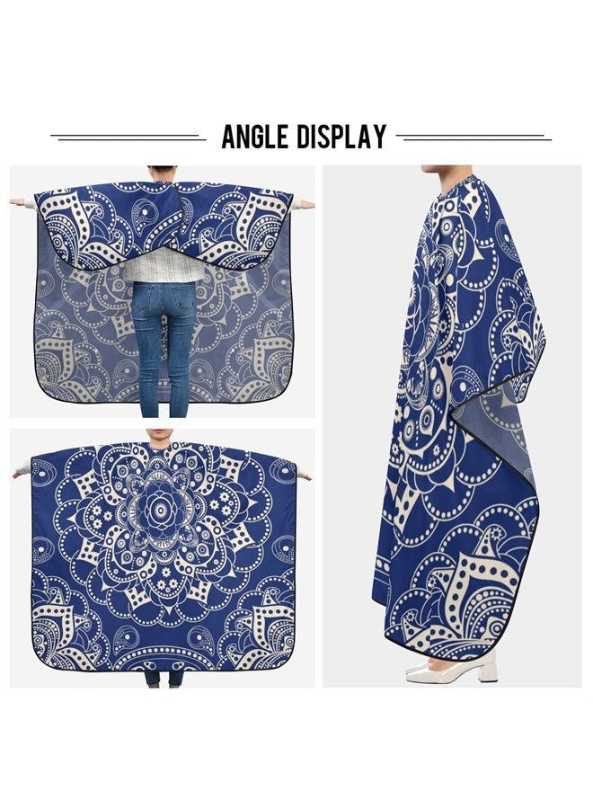 ALAZA Blue Mandala Barber Cape for Men Women, Waterproof Haircut Apron Beard Shaving Bib Hair Cutting Cloth 55 x 65 Inch