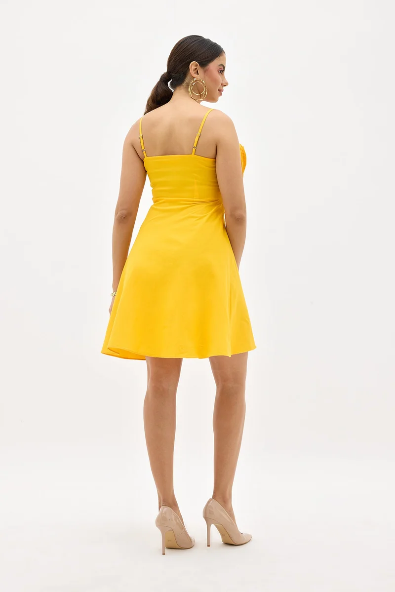 Virgio Cotton Stretch Party Wear Rosette Applique Dresses for Women