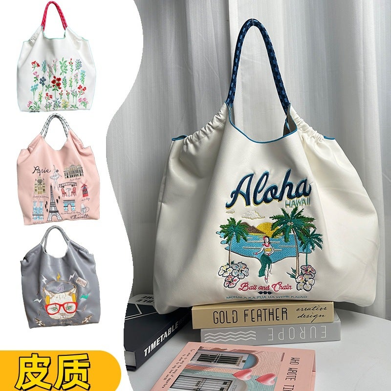 Ball Chain Same Style Winter Leather Embroidered Shopping Bag Large Capacity Fashion All-Match High Quality Shoulder Bag For Women - Image 2