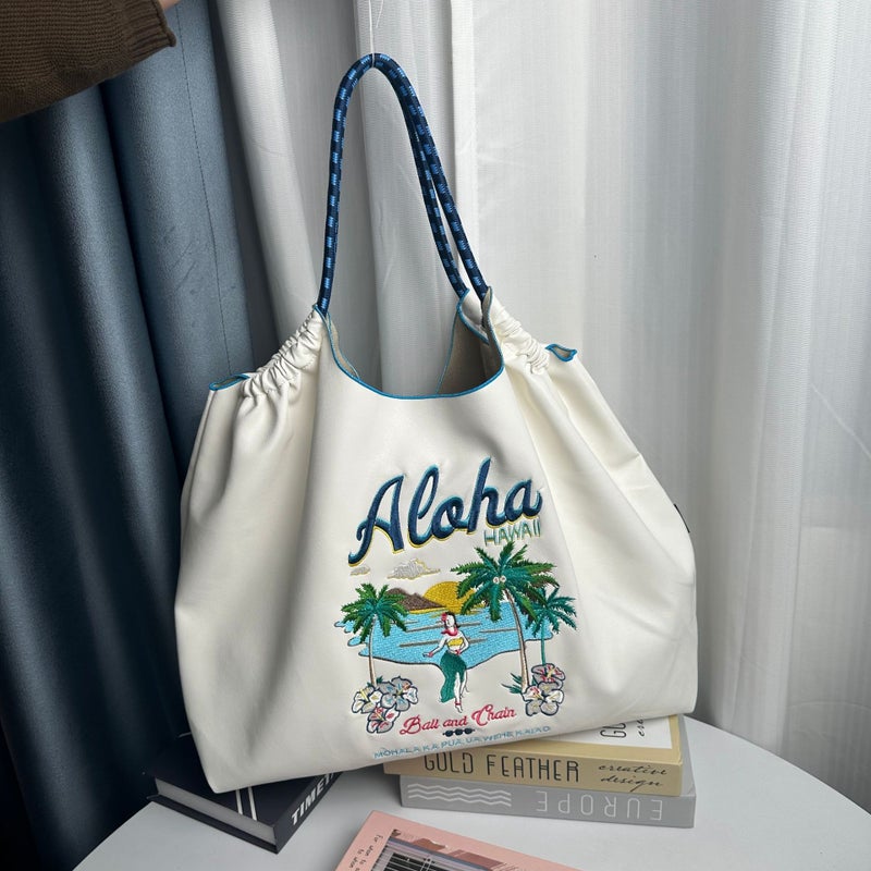 Ball Chain Same Style Winter Leather Embroidered Shopping Bag Large Capacity Fashion All-Match High Quality Shoulder Bag For Women - Image 5