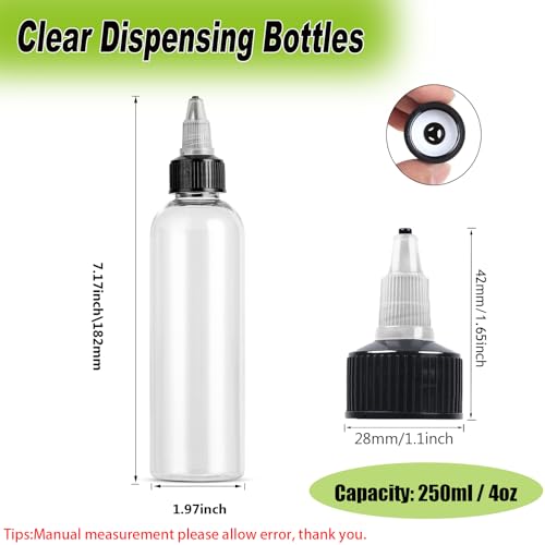 High-PQ HighPQ 6 Pack Clear Dispensing Bottles 4oz Round Plastic Squeeze Bottle with Twist Top CapsFood Grade Household for Oils Liquids Inks Crafts Kitchen - Image 3