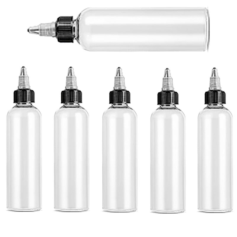 High-PQ HighPQ 6 Pack Clear Dispensing Bottles 4oz Round Plastic Squeeze Bottle with Twist Top CapsFood Grade Household for Oils Liquids Inks Crafts Kitchen - Image 2