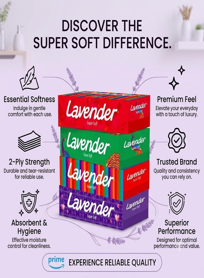 LAVENDER Facial Tissue Soft Pack 4 x 100 Pulls Each | 2‑Ply Virgin Fiber - Image 3