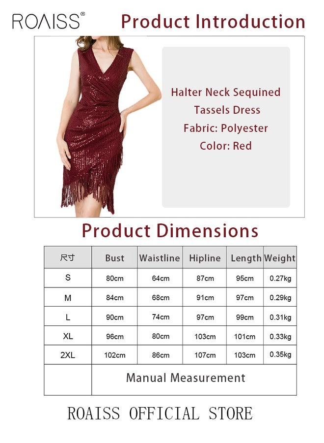 roaiss Banquet Party Dress for Women Evening Dresses V Neck Sequins Knee-Length Sleeveless Prom Ball Gown Wedding Elegant Slim Formal Dresses Bridesmaid Dress  - Image 5