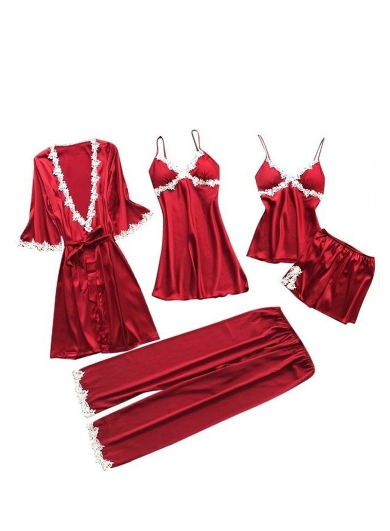 5 Pcs Pajamas Mid Sleeves Lounge Clothes Robe Pajamas Set  - Image 1