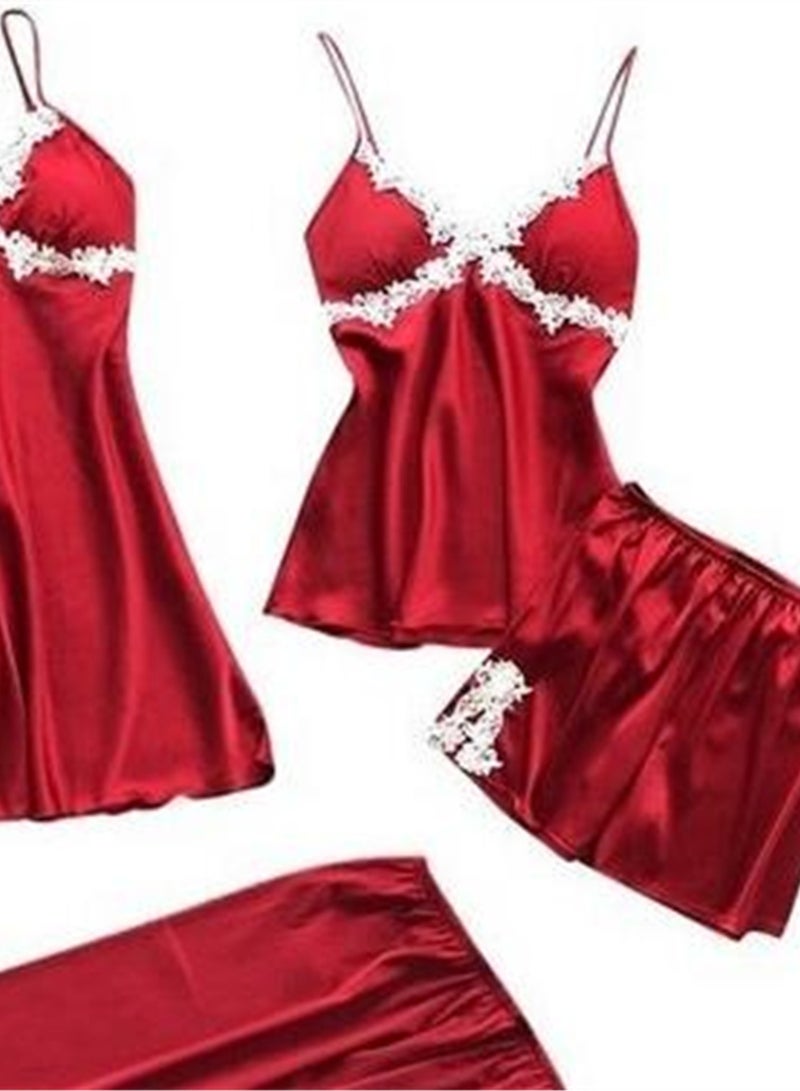 5 Pcs Pajamas Mid Sleeves Lounge Clothes Robe Pajamas Set  - Image 2