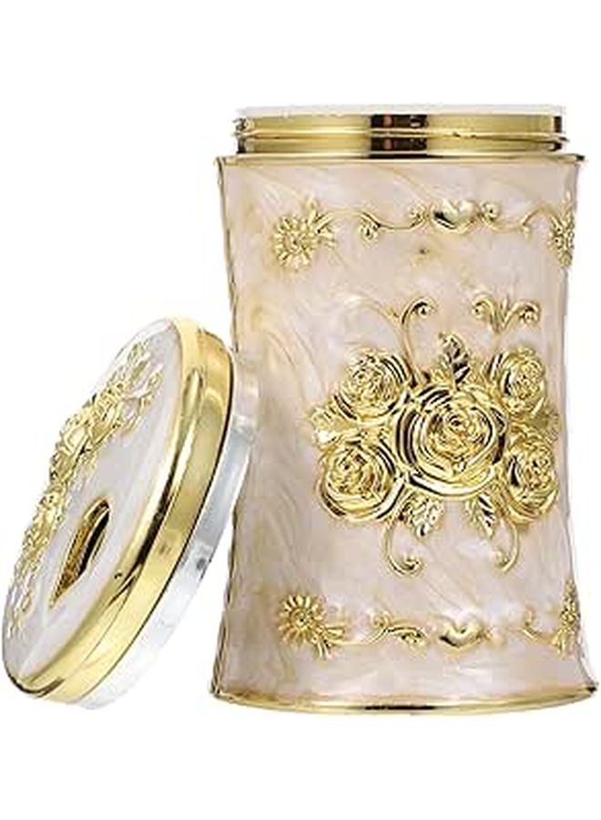 European Style Retro Toothpick Holder Dispenser With Carved Gold White Design - Image 1