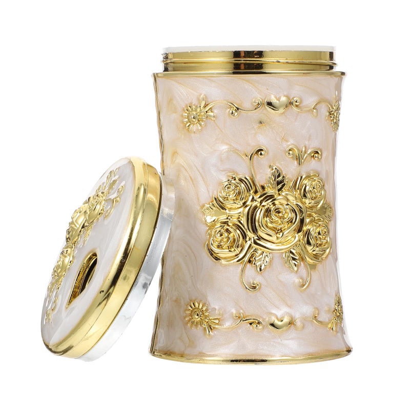 European Style Retro Toothpick Holder Dispenser With Carved Gold White Design - Image 2