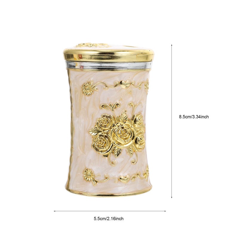 European Style Retro Toothpick Holder Dispenser With Carved Gold White Design - Image 3