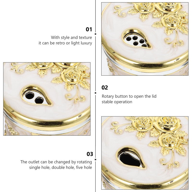 European Style Retro Toothpick Holder Dispenser With Carved Gold White Design - Image 4