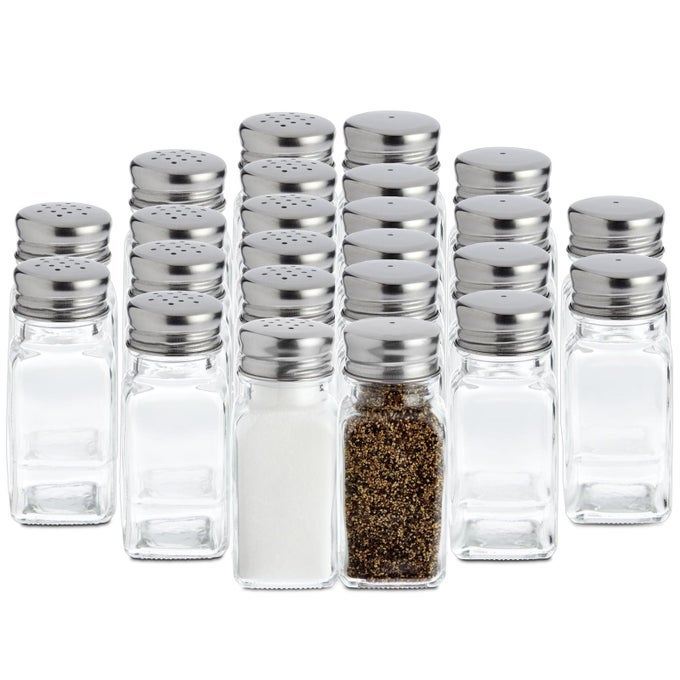 24 PACK GLASS SALT AND PEPPER SHAKERS BULK SET RESTAURANT SALT AND PEPPER SHAKERS SPICE CONTAINERS FOR RESTAURANT 2 OZ CLEAR