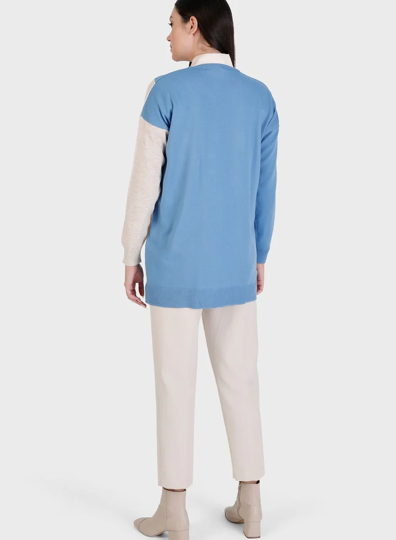 Tavin by Modanisa Contrast Detail Knitted Sweater