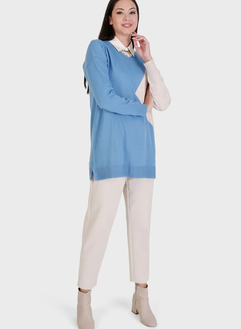 Tavin by Modanisa Contrast Detail Knitted Sweater