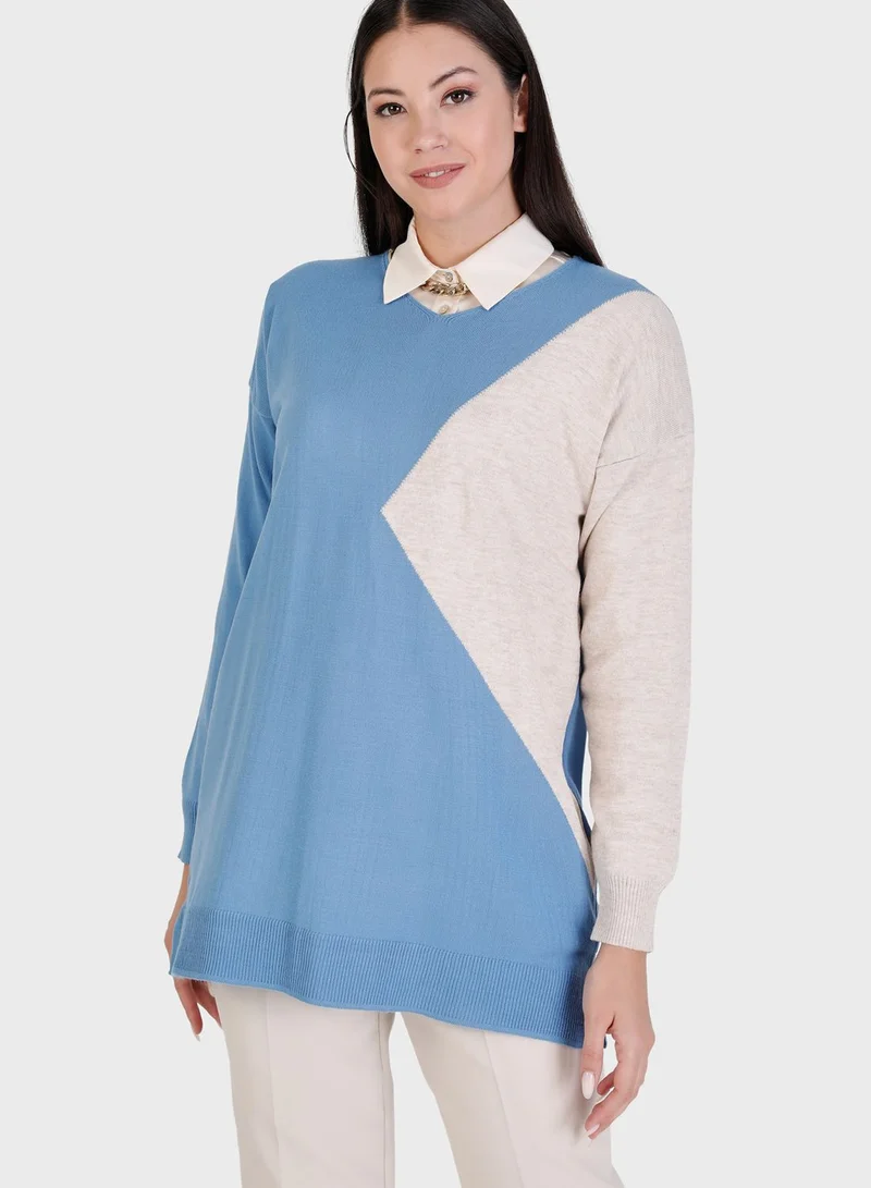 Tavin by Modanisa Contrast Detail Knitted Sweater