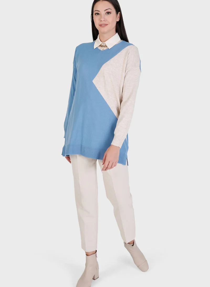 Tavin by Modanisa Contrast Detail Knitted Sweater