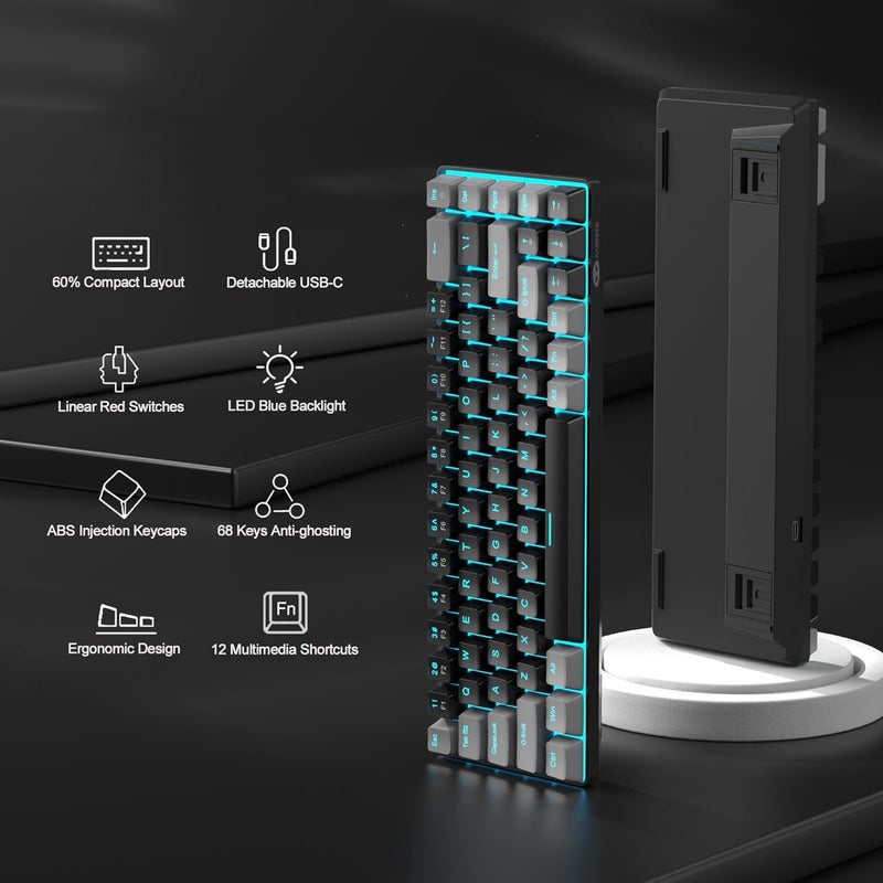 مايجغي لوحة مفاتيح ألعاب ميكانيكية محمولة من MK-Box بنسبة 60% (أسود/مفتاح أحمر) - Image 2
