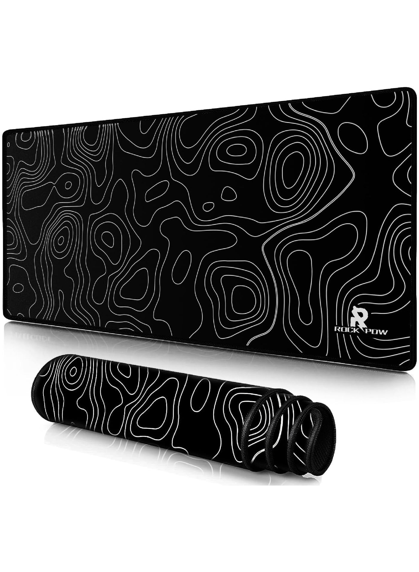 Topographic Contour Large Gaming Mouse Pad with Stitched Edges Extended Mousepad with Superior Cloth Surface Non-Slip Rubber Base Water Resist Keyboard Pad