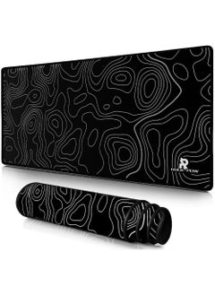 Rock Pow Topographic Contour Large Gaming Mouse Pad with Stitched Edges Extended Mousepad with Superior Cloth Surface Non-Slip Rubber Base Water Resist Keyboard Pad（800 * 300 * 3mm）  - Image 1