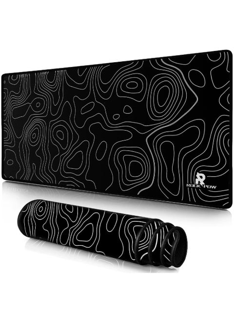Topographic Contour Large Gaming Mouse Pad with Stitched Edges Extended Mousepad with Superior Cloth Surface Non-Slip Rubber Base Water Resist Keyboard Pad（800 * 300 * 3mm）