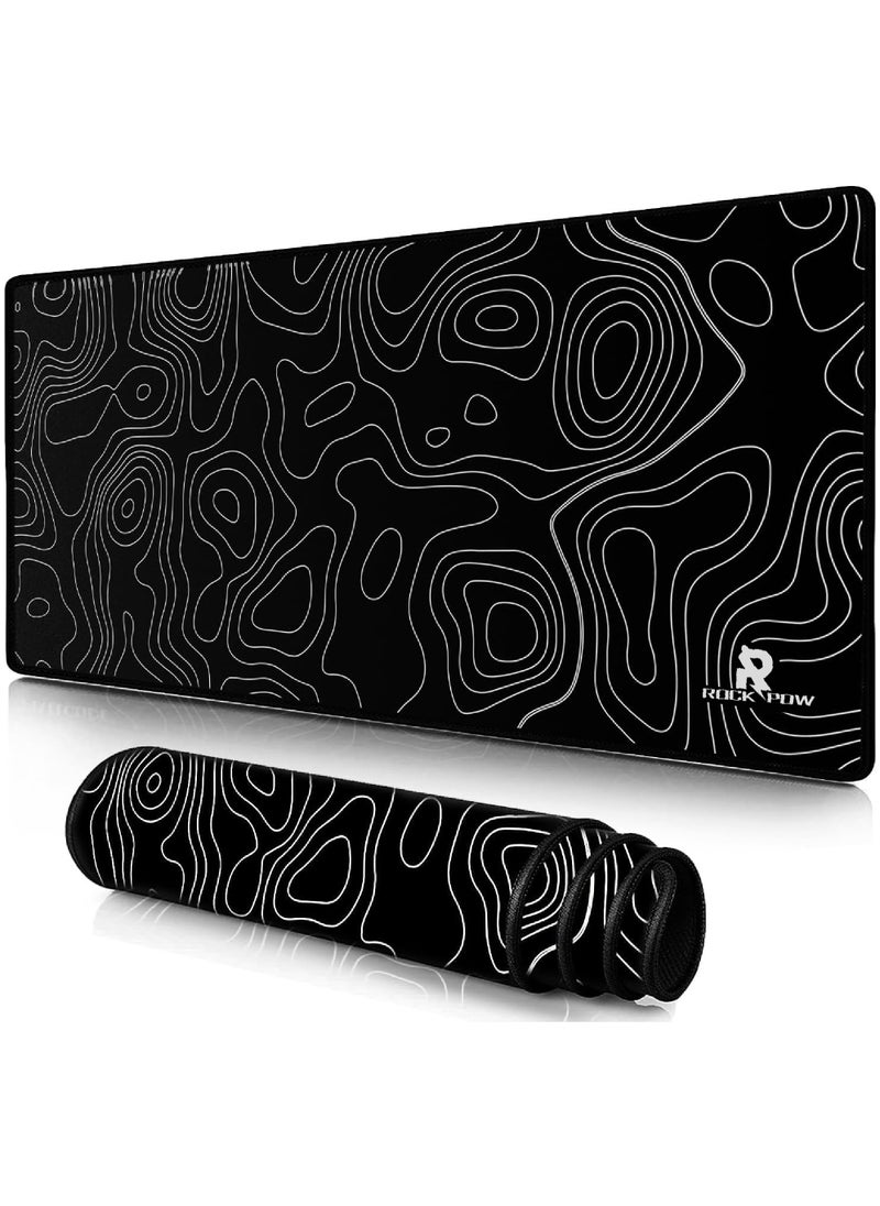 Rock Pow - Topographic Contour Large Gaming Mouse Pad with Stitched Edges Extended Mousepad with Superior Cloth Surface Non-Slip Rubber Base Water Resist Keyboard Pad（800 * 300 * 3mm） - Image 1