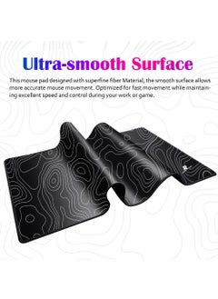 Rock Pow Topographic Contour Large Gaming Mouse Pad with Stitched Edges Extended Mousepad with Superior Cloth Surface Non-Slip Rubber Base Water Resist Keyboard Pad（800 * 300 * 3mm）  - Image 4