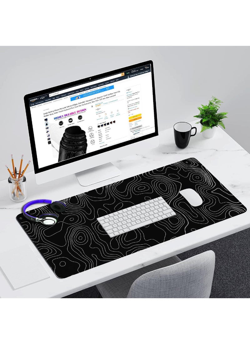 Rock Pow - Topographic Contour Large Gaming Mouse Pad with Stitched Edges Extended Mousepad with Superior Cloth Surface Non-Slip Rubber Base Water Resist Keyboard Pad（800 * 300 * 3mm） - Image 1