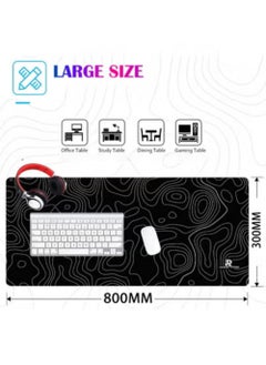 Rock Pow Topographic Contour Large Gaming Mouse Pad with Stitched Edges Extended Mousepad with Superior Cloth Surface Non-Slip Rubber Base Water Resist Keyboard Pad（800 * 300 * 3mm）  - Image 3