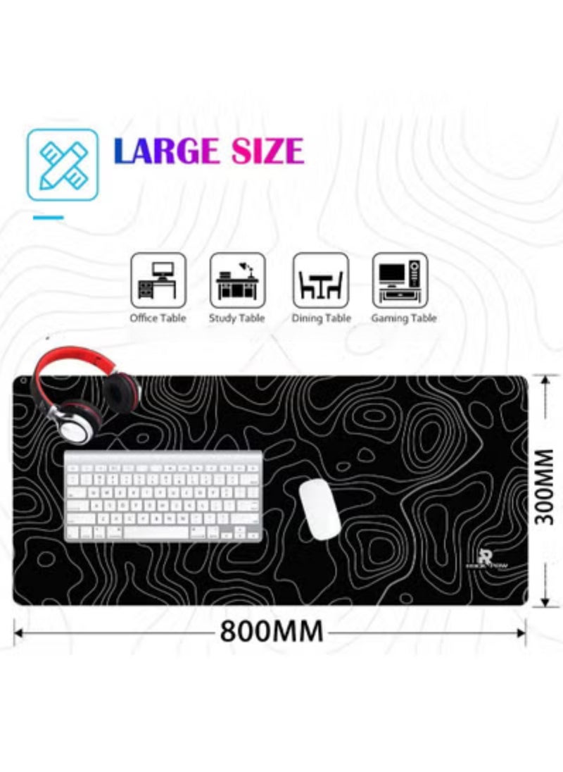 Rock Pow - Topographic Contour Large Gaming Mouse Pad with Stitched Edges Extended Mousepad with Superior Cloth Surface Non-Slip Rubber Base Water Resist Keyboard Pad（800 * 300 * 3mm） - Image 1