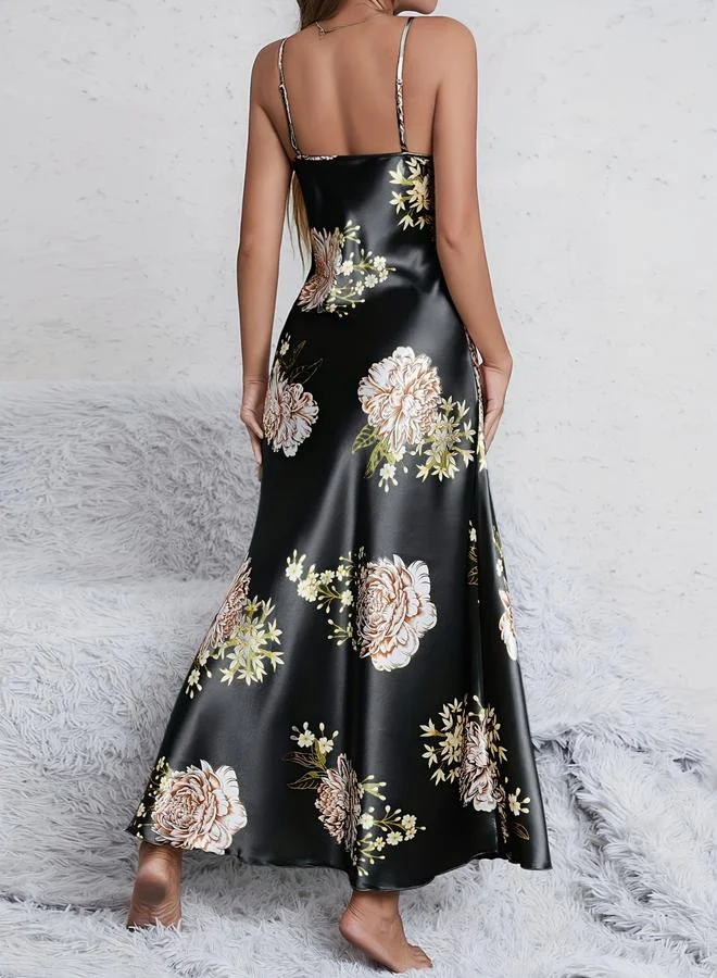 تايك تو قميص نوم ساتان بطبعة زهور