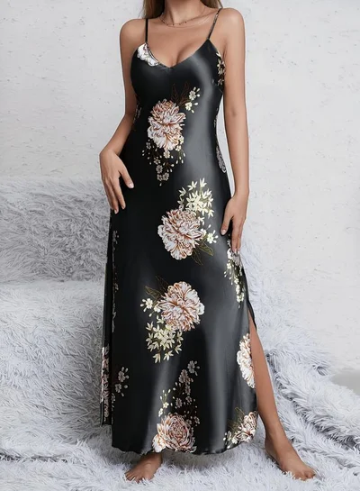 chinese dress ladies Lace & Satin Long Nightdress With Robe Set