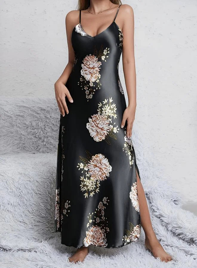 تايك تو قميص نوم ساتان بطبعة زهور