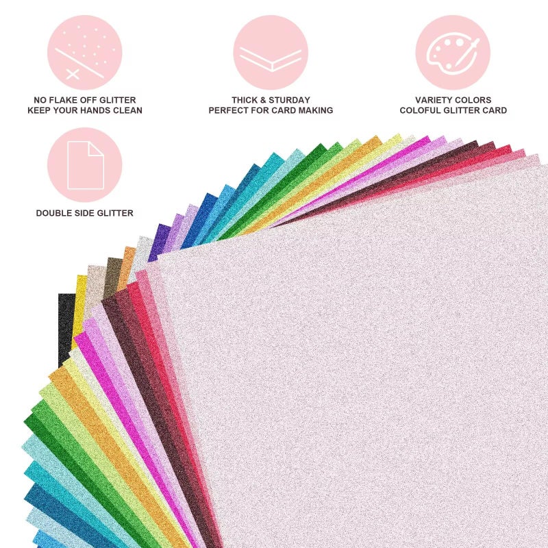 gocreate 12 x 12 Inch Double Side Glitter Cardstock Paper 100LB Heavy weight No Shred Glitter Colored Card Stock for Card Making 30 Colors - Image 3