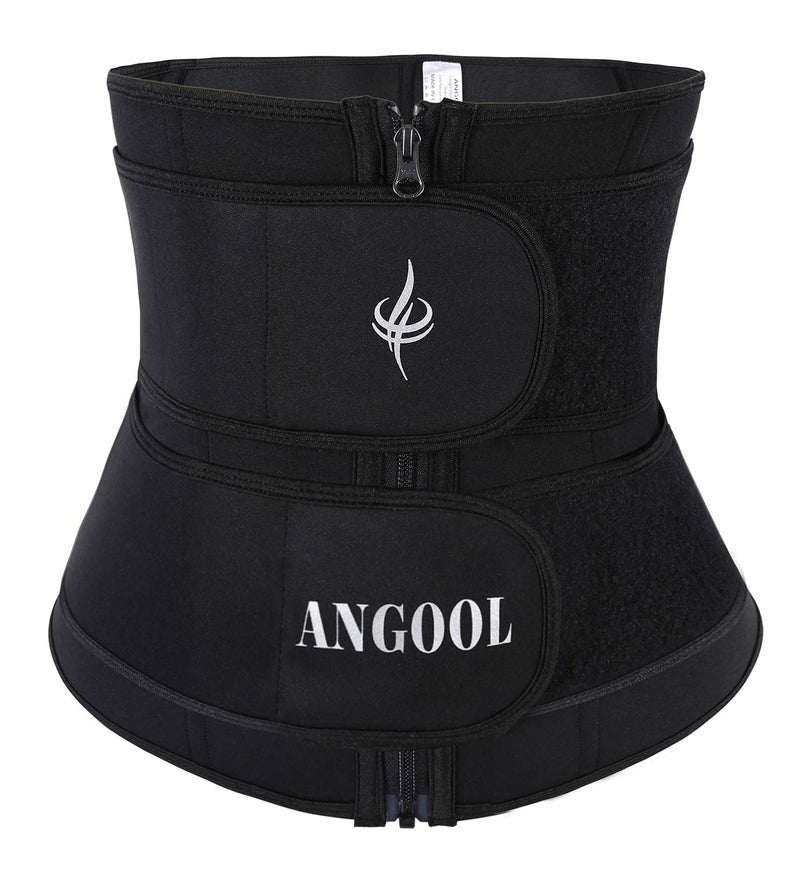 ANGOOL Neopren Waist Trainer For Women,Workout Plus Size Trimmer Belt Sauna Sweat Corset Cincher With Zipper Black - Image 1