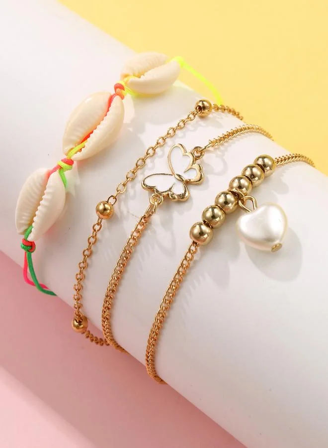 تايك تو طقم خلخال بخرز بشكل فراشة 4 قطع