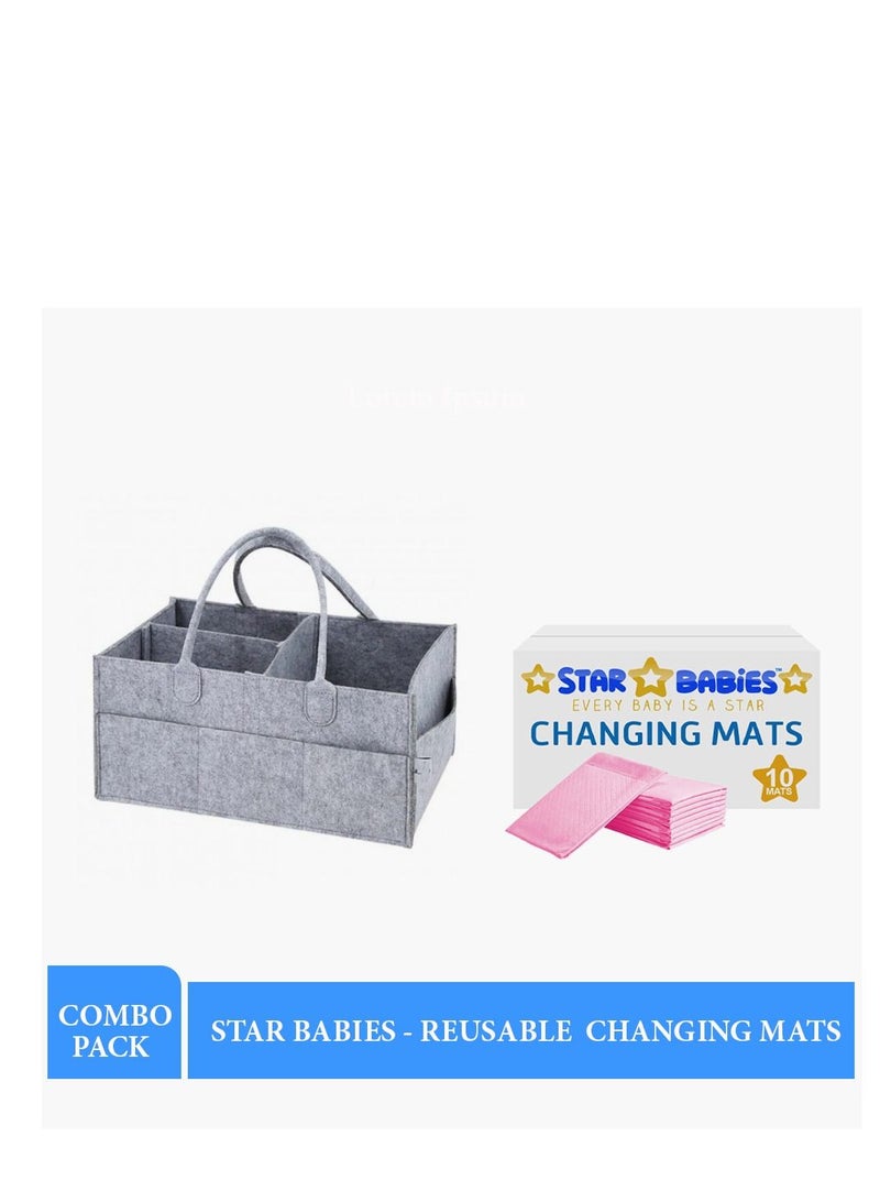 STAR BABiES Caddy diaper bag Grey with Disposables Changing mat 10pcs-Pink  - Image 2