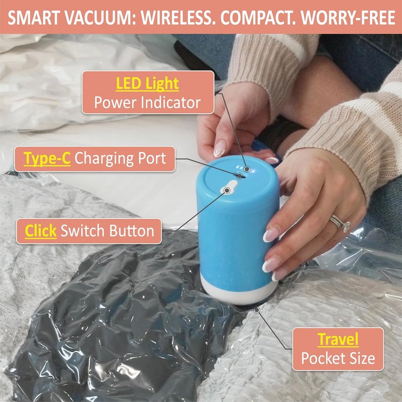 Cozy Essential Travel Vacuum Storage Bags with Rechargeable Cordless USB Pump for Luggage, Suitcase, Carry-on Size Vacuum Seal Compression Space Saver Bags for Clothes and Clothing, 16 Combo - Image 5