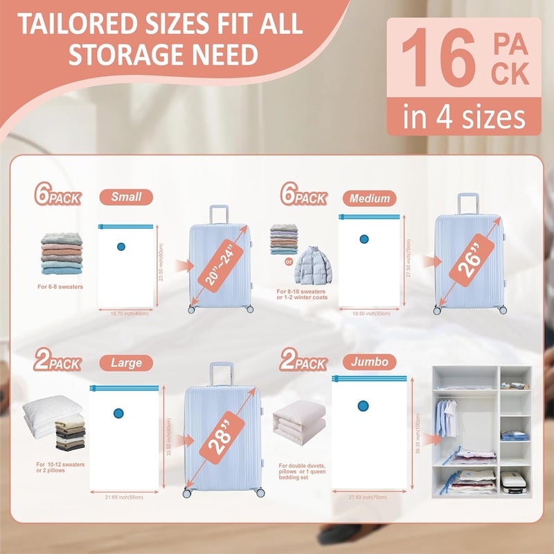 Cozy Essential Travel Vacuum Storage Bags with Rechargeable Cordless USB Pump for Luggage, Suitcase, Carry-on Size Vacuum Seal Compression Space Saver Bags for Clothes and Clothing, 16 Combo - Image 4