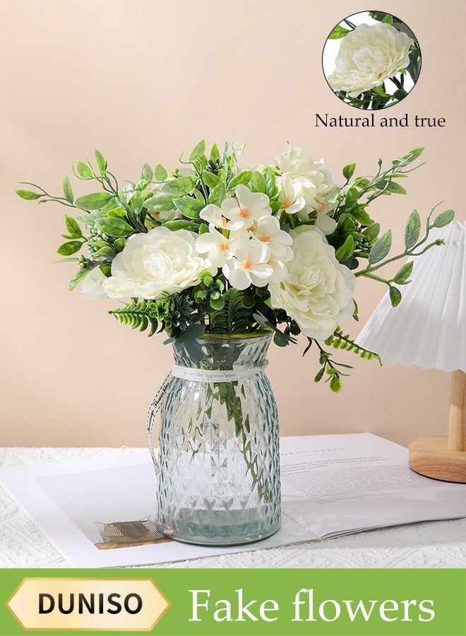 DUNISO 3 Bouquets, White Roses, Artificial Flowers, Suitable For Wedding Bouquets, Photography Scene Arrangement, Home Decoration, Party, Desktop Decoration, Flower Arrangement, Kitchen Decoration - Image 1