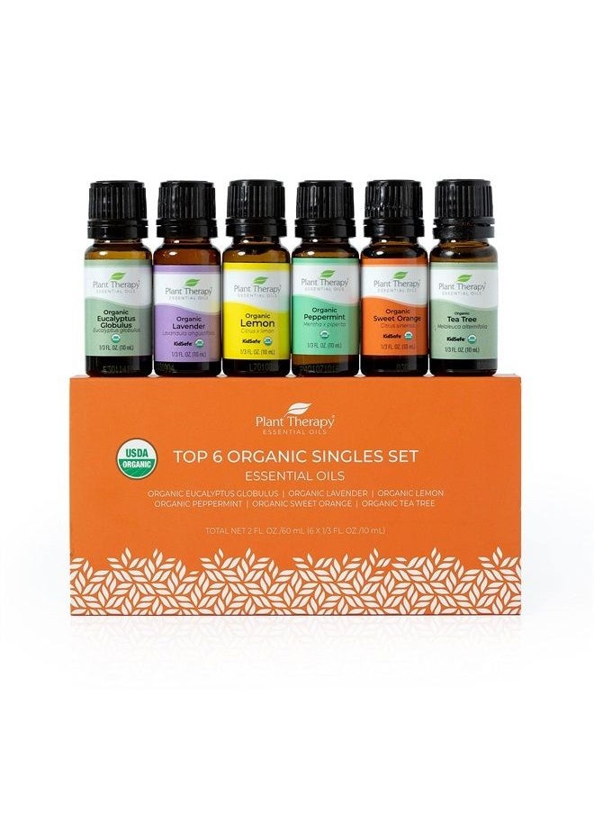 Plant Therapy Top 6 USDA Organic Essential Oil Set - Lavender, Peppermint, Eucalyptus, Lemon, Tea Tree 100% Pure, Natural Aromatherapy, For Diffusion & Topical Use, Therapeutic Grade 10 mL (1/3 oz)  - Image 1