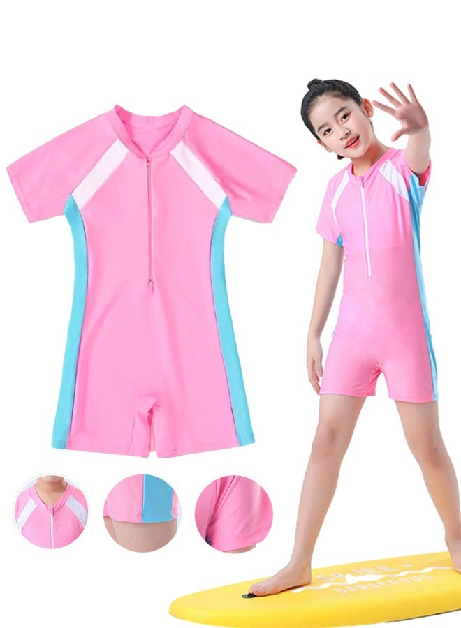SPORT Girls Swimsuit UPF 50+ UV One Piece Swimwear Kids Bodysuit Beachwear with Surfing Swimming Children Bathing Costume (Pink/Blue/White) - Image 1